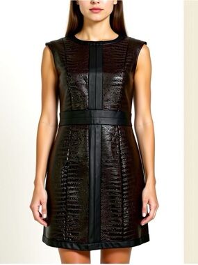 mark. Brown Black Faux Leather Sheath Dress Embossed Animal Print Size Medium